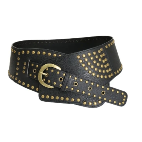 Belt M L Wide Studded Rocker Belts Retro Punk Fashion Brown Black Belt - Picture 4 of 14
